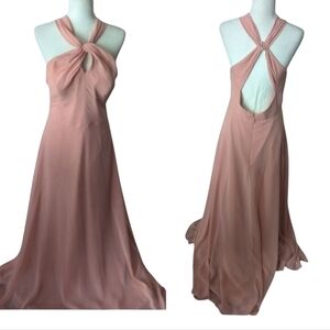 Azazie Pink Bridesmaid Dress Genevieve Champagne Rose Halter Chiffon Custom Made